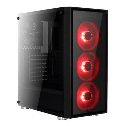ATX Gaming PC Computer Case Premium 192-11 Tempered Glass PSU 3x 120mm Fans RED 15xLED
